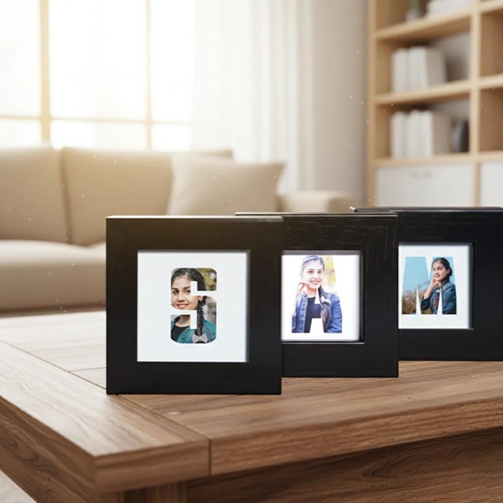 VPH Gift Store Set of 3 Mini Frames with Pictures Blended in Loved One Initial White