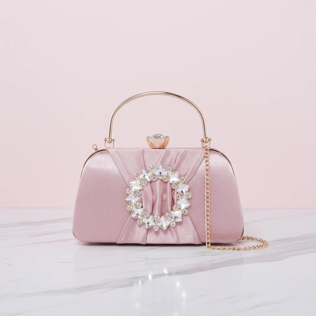 Value Gifts Women’s Bridal Handbag Rose Taupe with Gold Clutch