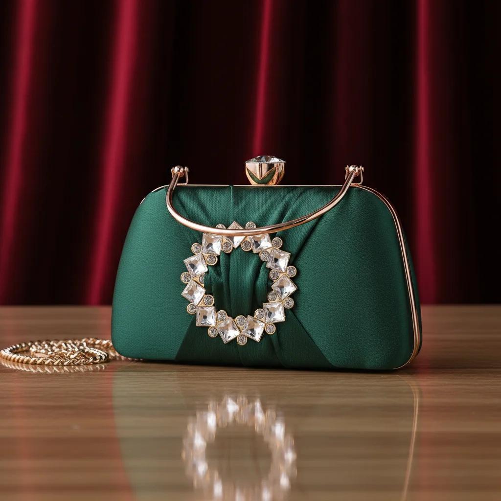 Value Gifts Women’s Bridal Handbag Mineral Green with Gold Clutch