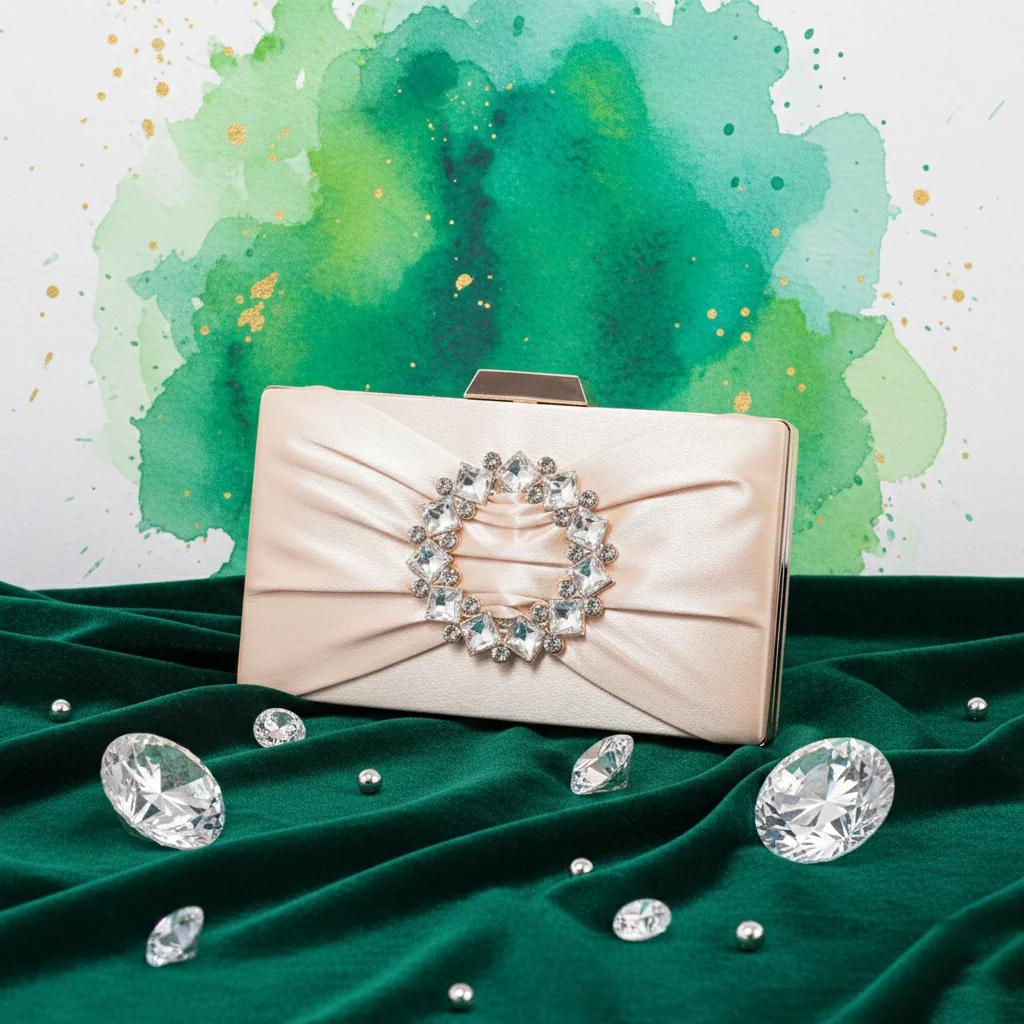 VPH Gift Store Elegant Soft Peach Bridal Purse with Gold Clutch