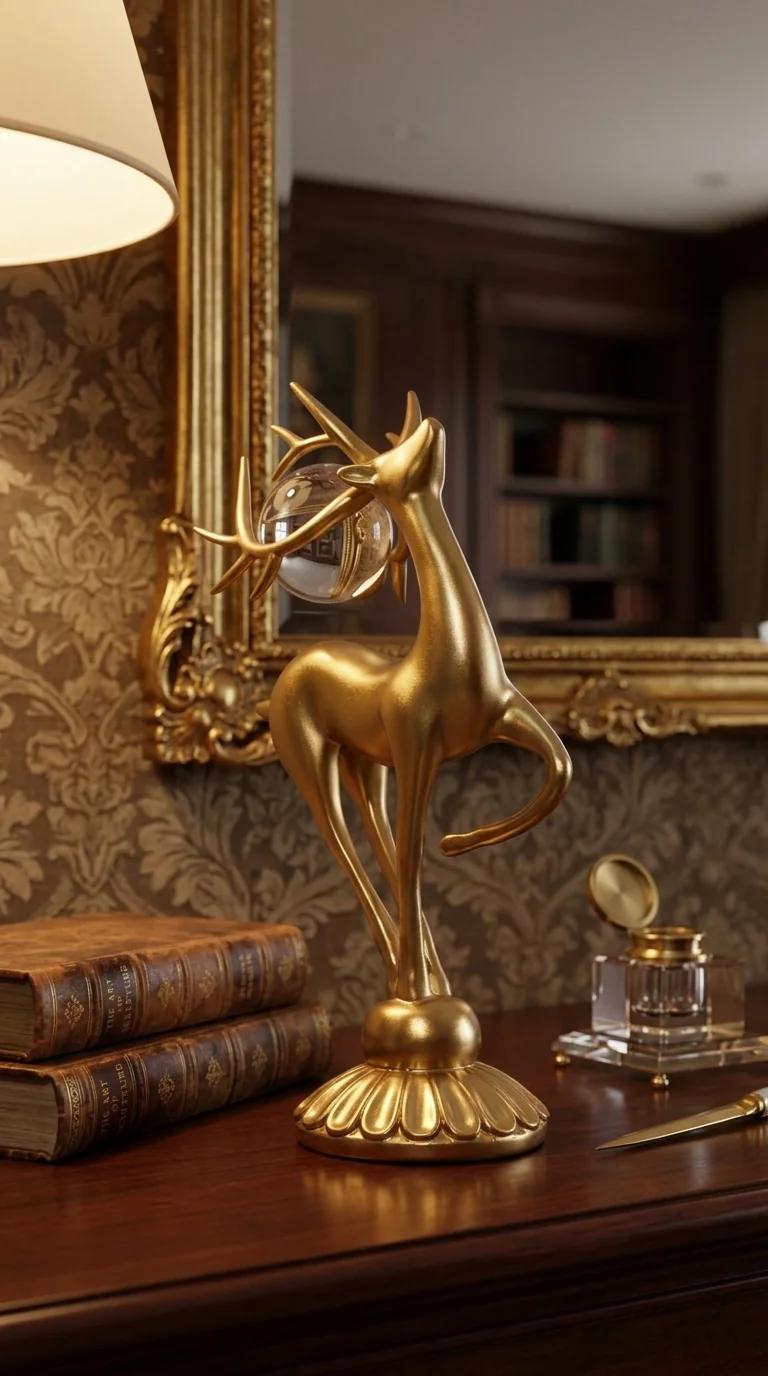 Value Gifts Elegant Golden Deer Figurines for Living Room Decor and Housewarming Present