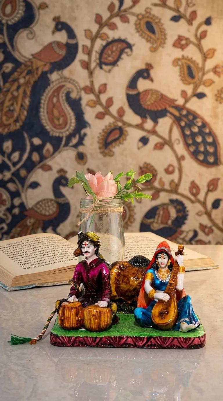 Value Gifts Village Rajasthani Couple Playing Tabla and Veena Decorative Showpiece