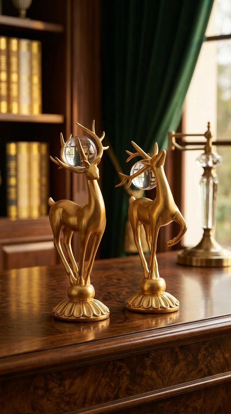 MH Decors Elegant Golden Deer Statue for Home Table Decor and House Warming