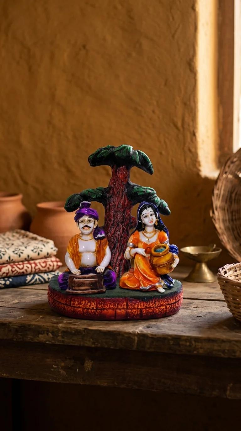 MH Decors Elegant Rajasthani Couple Sitting and Playing Music Figurine for Home Display