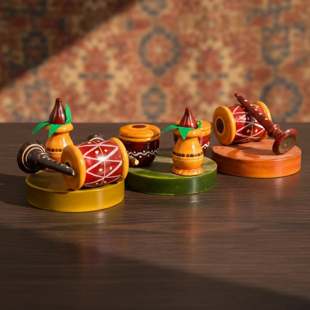 VPH Gift Store Wooden Sannai Pelli Melam Kondapalli Handcrafted Musical Set for Home