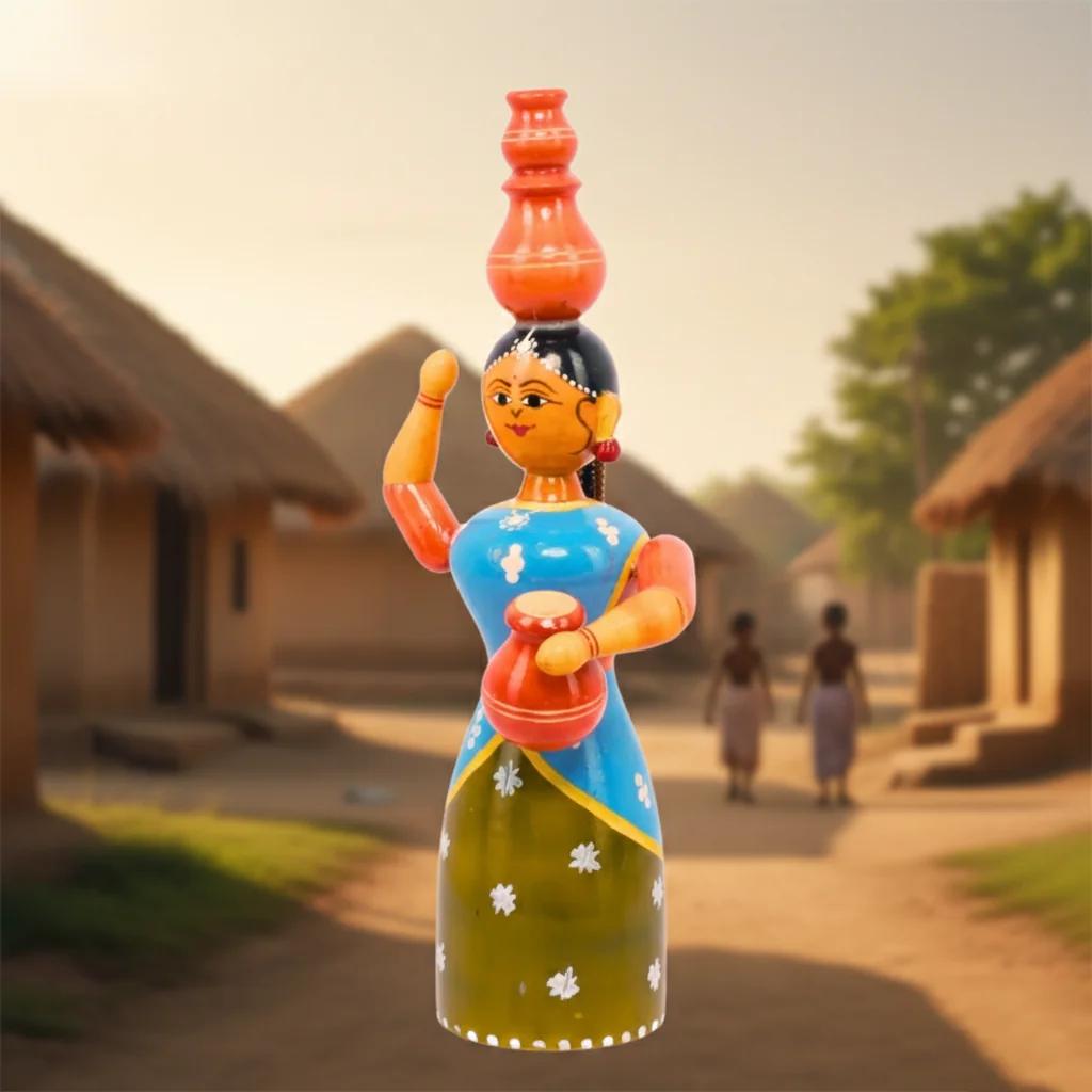 VPH Gift Store Wooden Rajasthan Lady Kondapalli Handcrafted Decorative Figurine