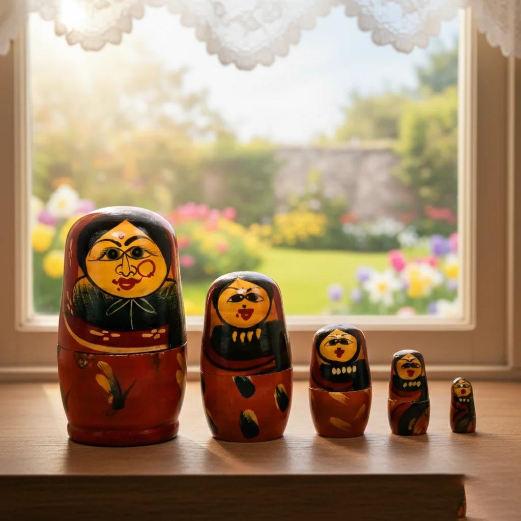MH Decors Hand Painted Kondapalli Wooden Matryoshka Dolls Set of 5 for Living Room