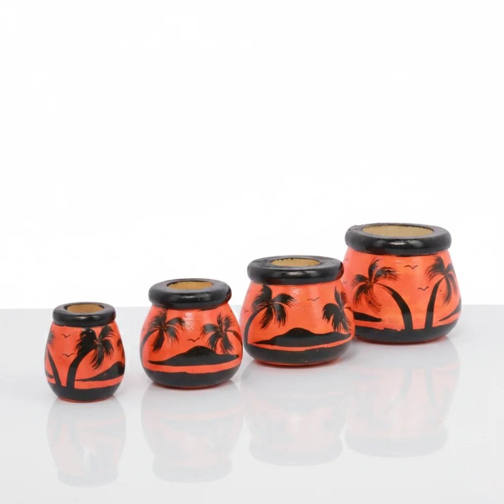 MH Decors Wooden Matki Set of 4 Kondapalli Hand Painted Red for Living Room