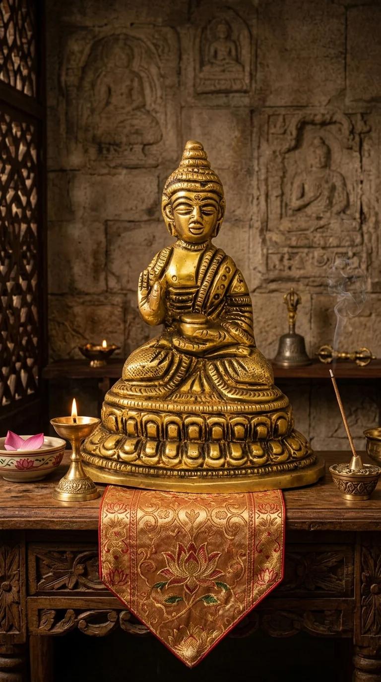 MH Decors Brass Buddha Figurine in Abhaya Mudra for Home and Office Display