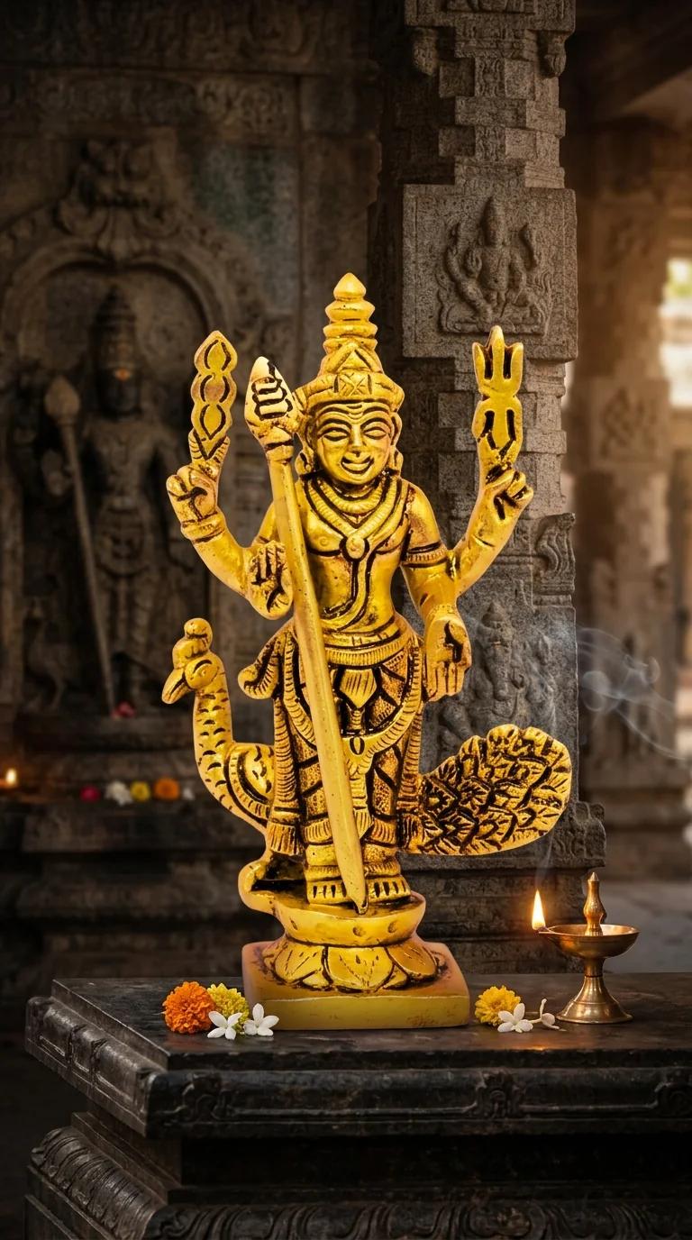 Value Gifts Brass Kartikeya Showpiece with Peacock for Office and Home
