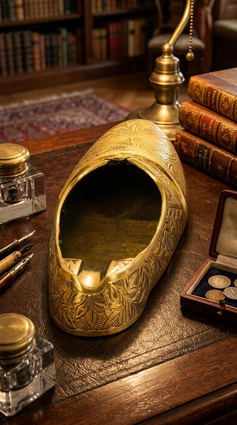 Value Gifts Brass Shoe Ash Tray for Desk, Table, and Home Decor