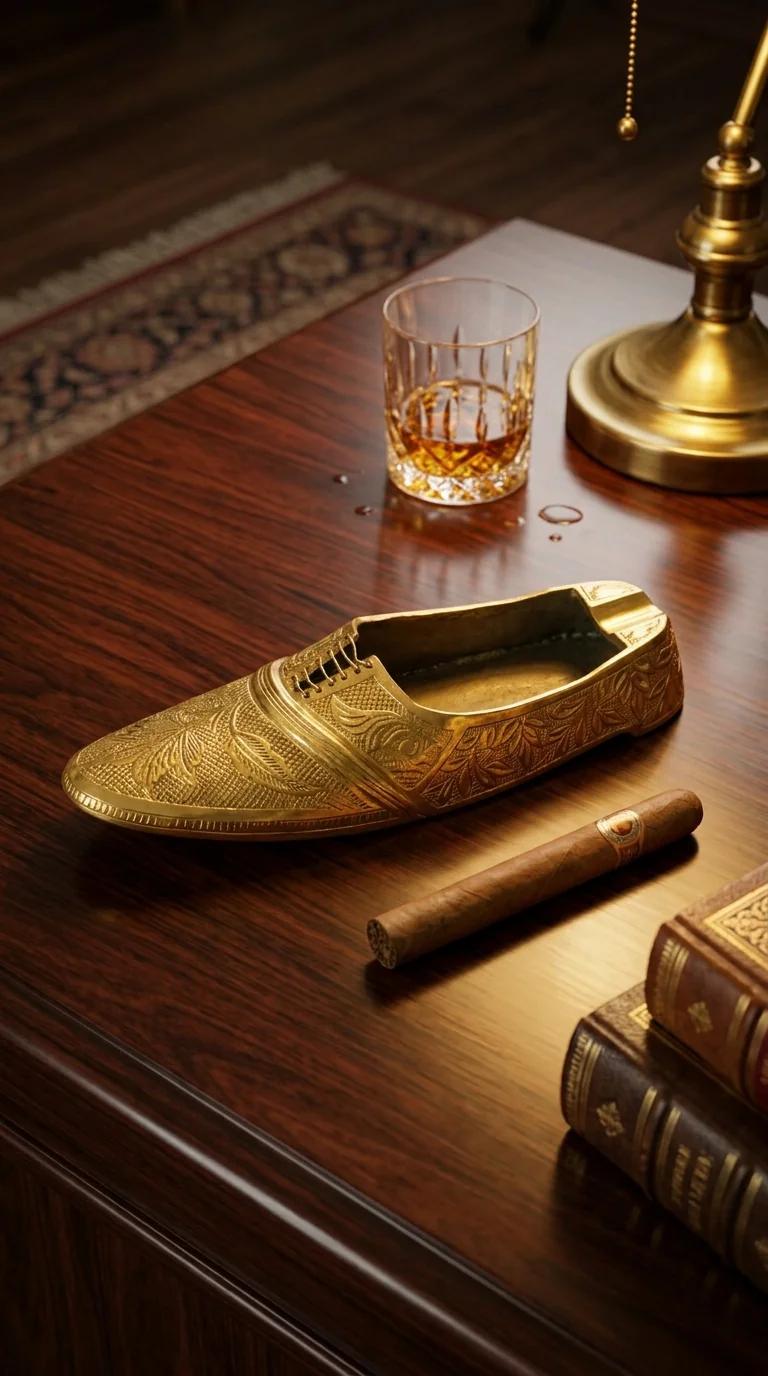 MH Decors Decorative Brass Shoe Ash Tray for Smoking Room or Desk Display