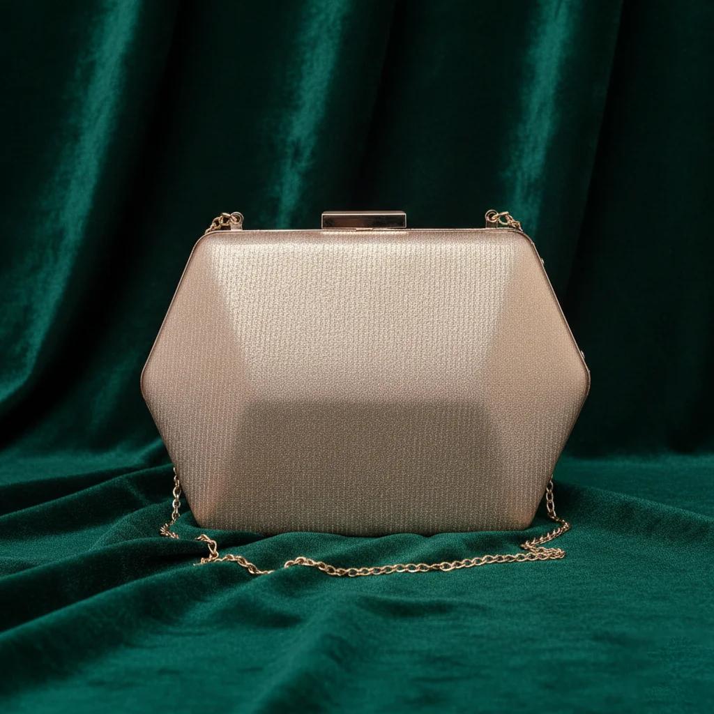 Value Gifts Elegant Pale Taupe Glittery Bream Gold Clutch Bag for Women