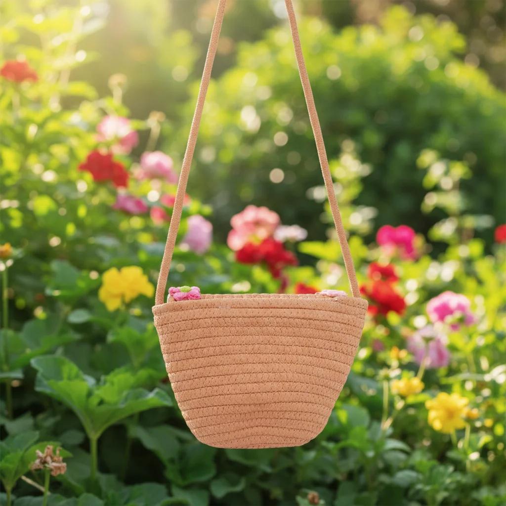VPH Gift Store Pinkish Tan Straw Mini Sling Bag for Women