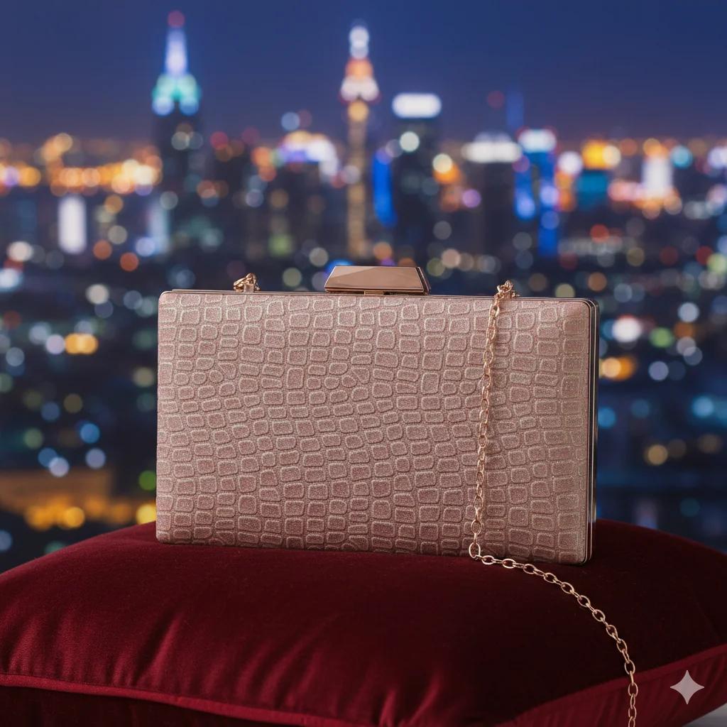 VPH Gift Store Reddish Grey Box Clutch with Chain for Girls & Women