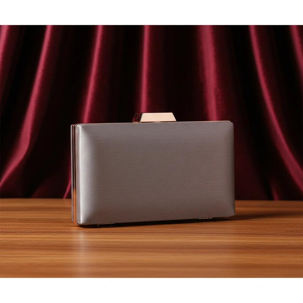 VPH Gift Store Elegant Warm Grey Bridal Purse with Gold Clutch