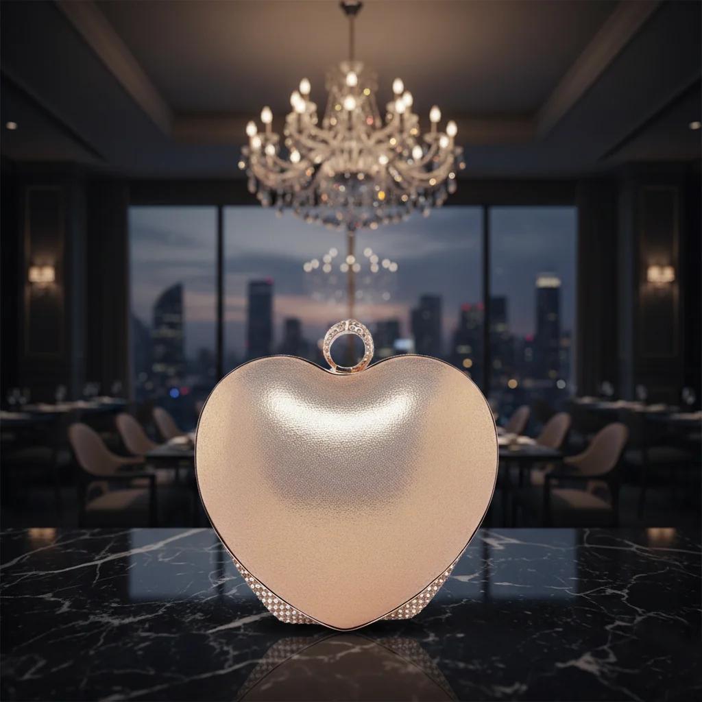 VPH Gift Store Tan Cute Heart Crystal Diamond Clutch Purse for Women