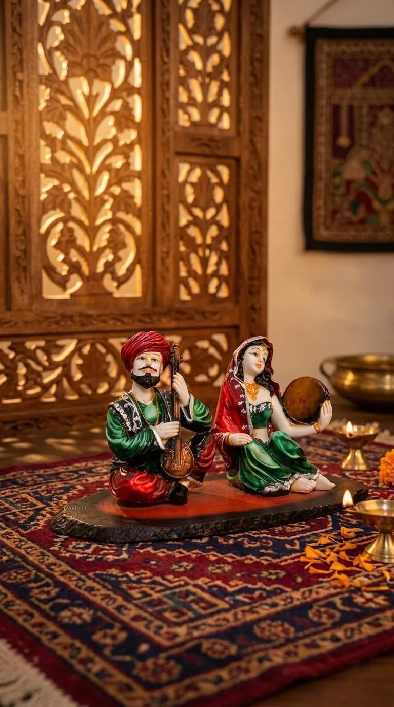 Value Gifts Ethnic Punjabi Couple Playing Sitar Home Decor Ornament
