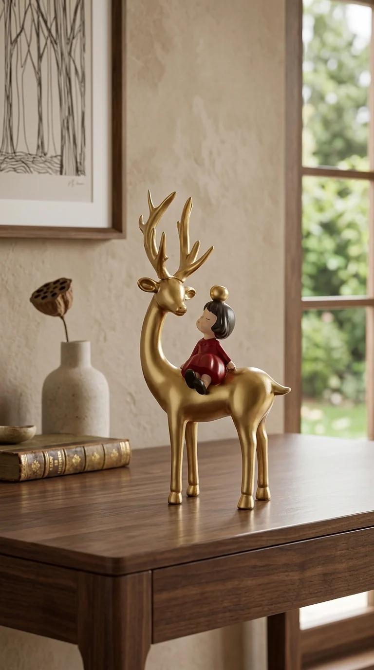 Value Gifts Elegant Fairy Reindeer Figurine with Doll for Office and Living Room