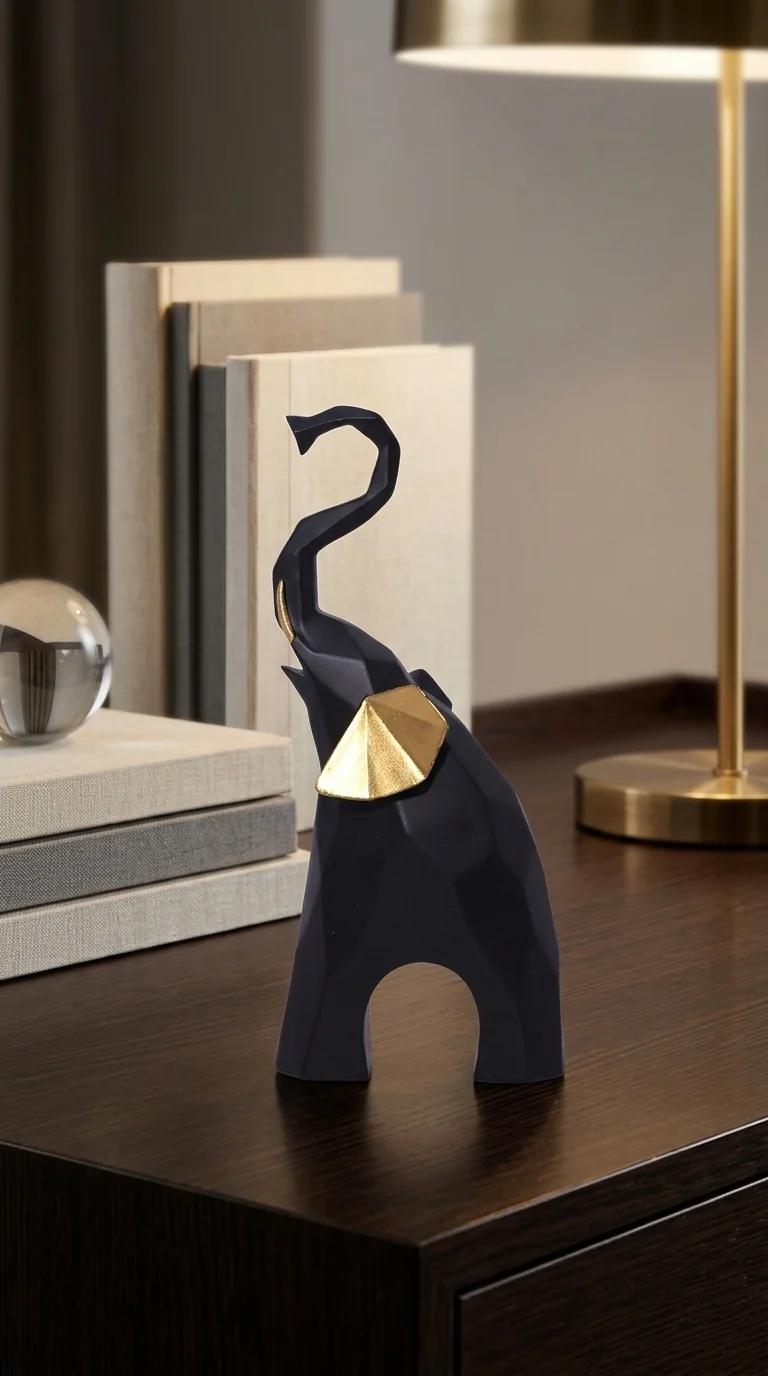 MH Decors Elegant Baby Elephant Showpiece Black and Gold for Home Interior Decoration