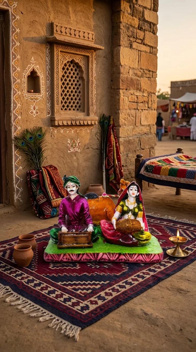 MH Decors Premium Rajasthani Harmonium Veena Couple Showpiece for Living Room and Office