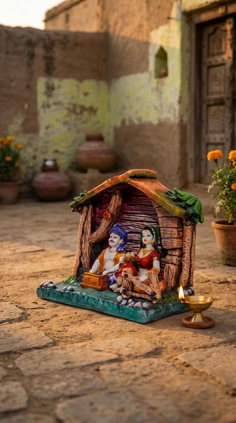MH Decors Elegant Rajasthani Couple Playing Harmonium Figurine for Home Interior Display