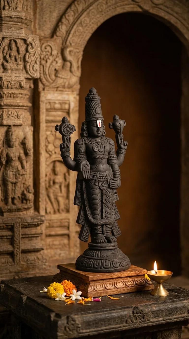 Value Gifts Elegant Black Polish Venkateswara Swamy Idol for Pooja Room and Car Display