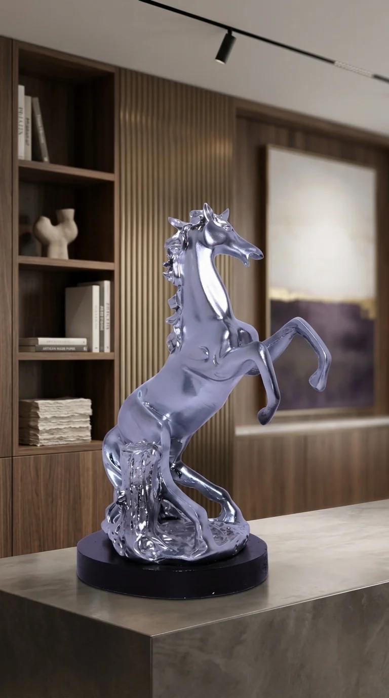 MH Decors Elegant Silver Horse Showpiece for Office, Home, and Table Display