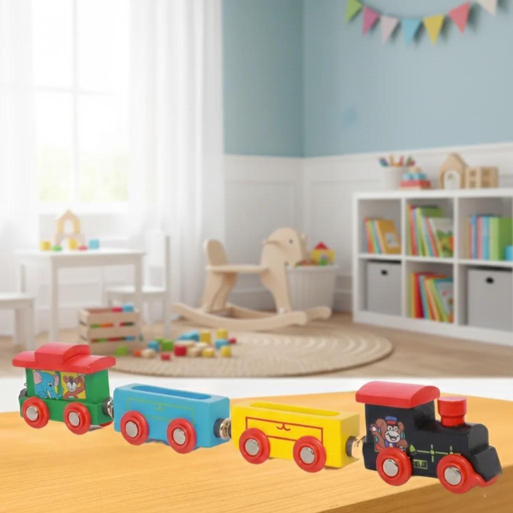 VPH Gift Store Wooden Magnetic Train Set Kondapalli Handcrafted with Engine and 3 Boggies