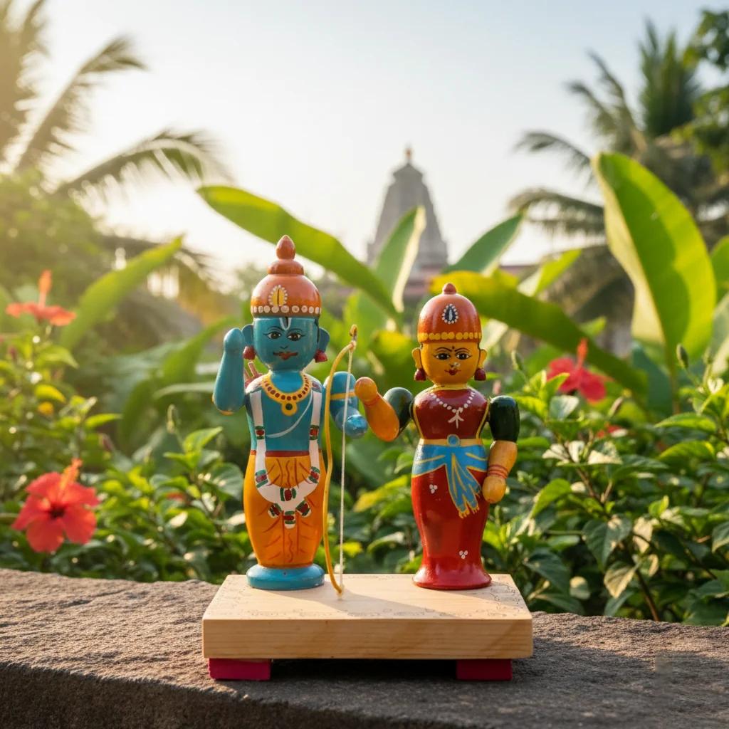 MH Decors Kondapalli Wooden Rama and Sita Doll Set Decorative Figurines for Home Interiors