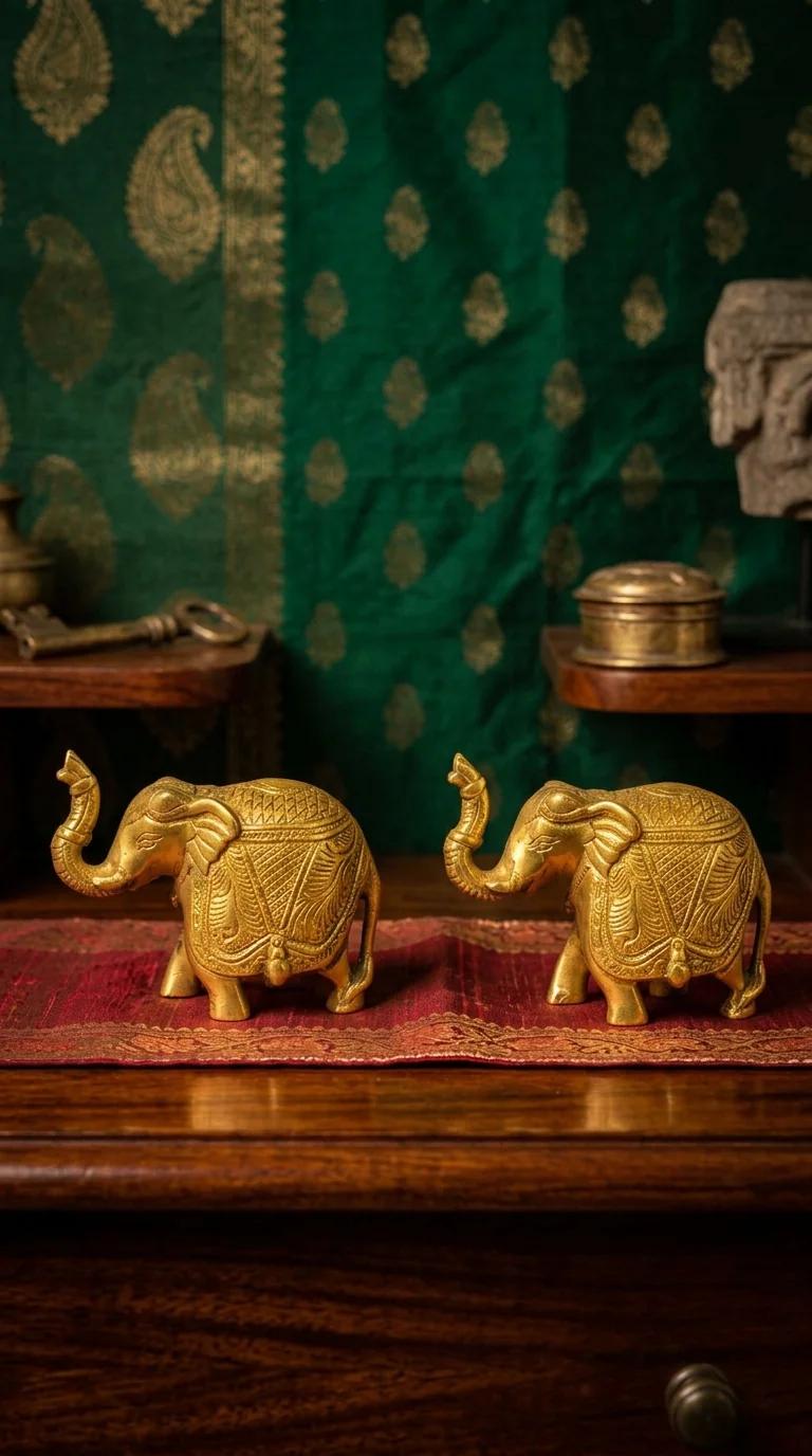 MH Decors Decorative Brass Antique Elephant Pair for Home Tabletop Display