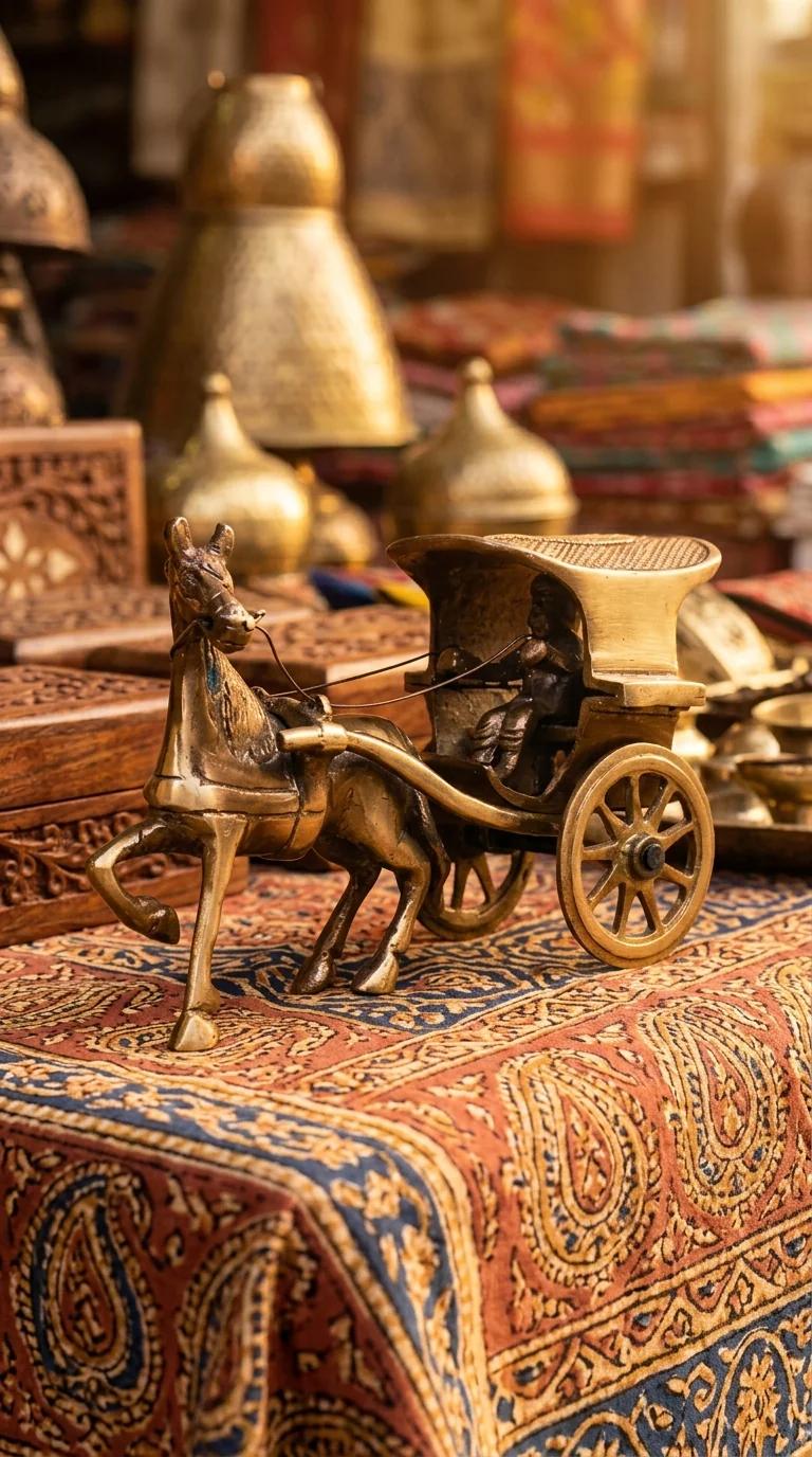Value Gifts Decorative Brass Vintage Horse Cart Figurine Two Moustaches Style