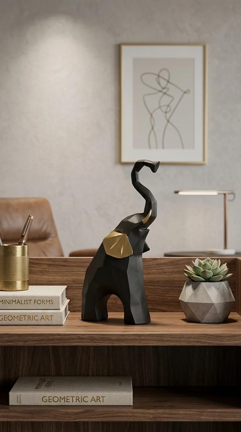 MH Decors Elegant Baby Elephant Showpiece Black and Gold for Home Interior Decoration