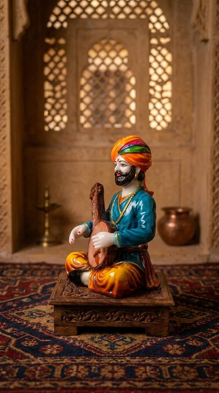 MH Decors Elegant Rajasthani Sitar Musician Figurine for Home Interior Display