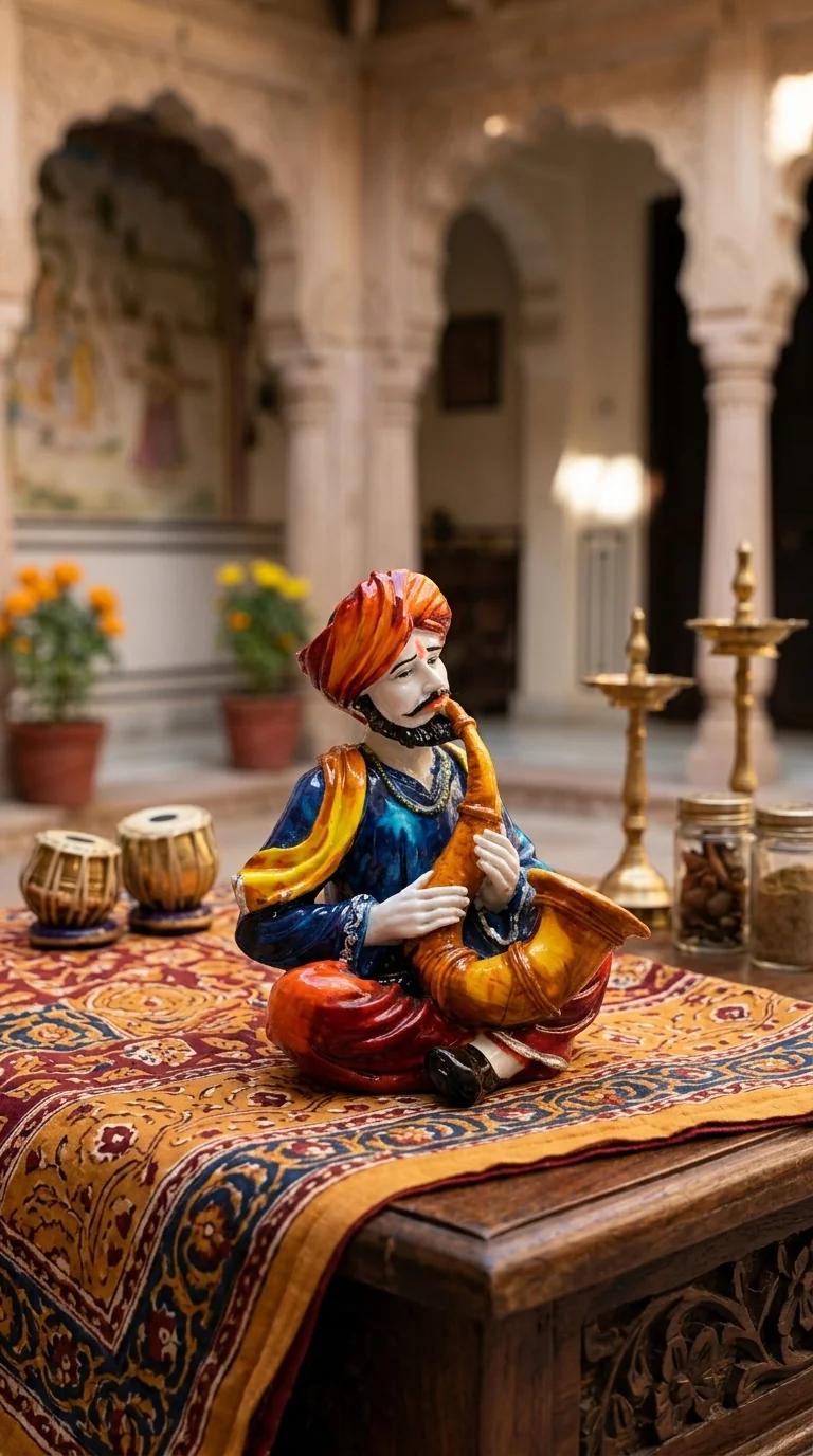MH Decors Elegant Rajasthani Musical Couple Playing Saxophone Figurine for Home Interior