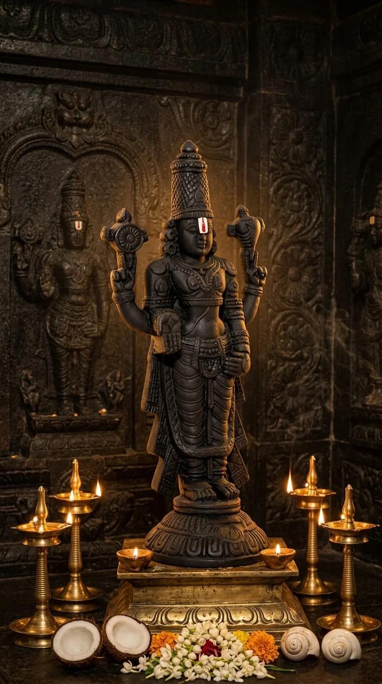Value Gifts Elegant Black Polish Venkateswara Swamy Idol for Pooja Room and Car Display