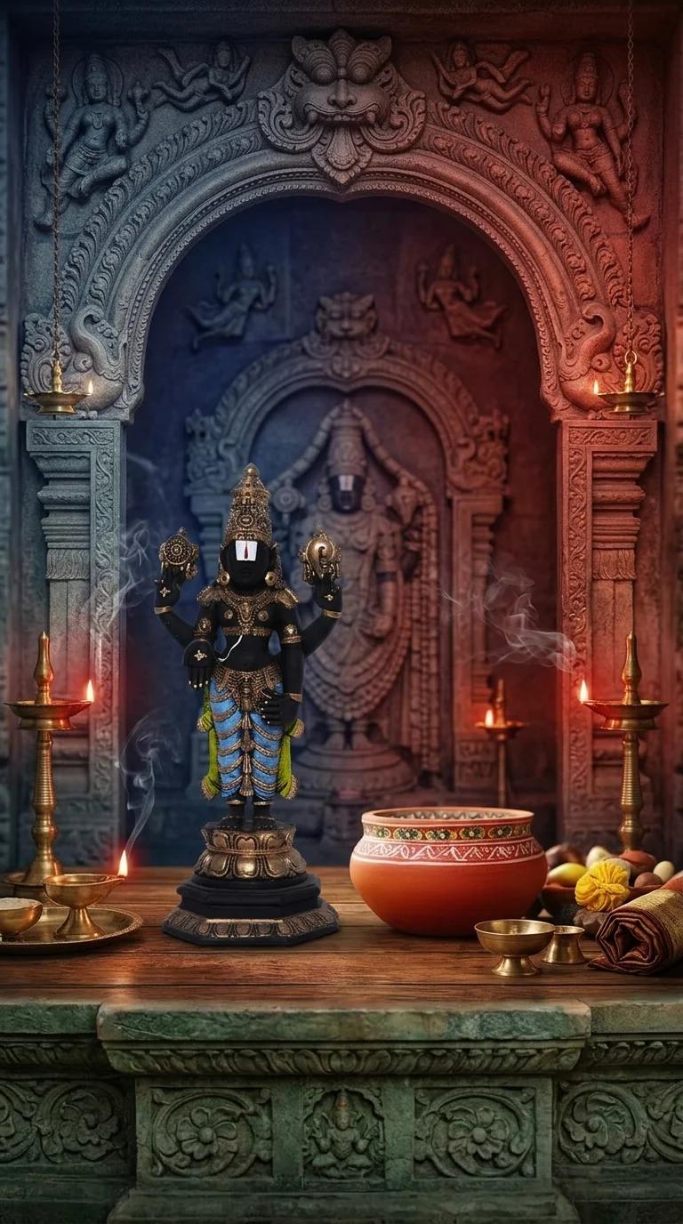 Value Gifts Elegant Black Finish Lord Venkateswara Swamy Idol for Home and Office Display