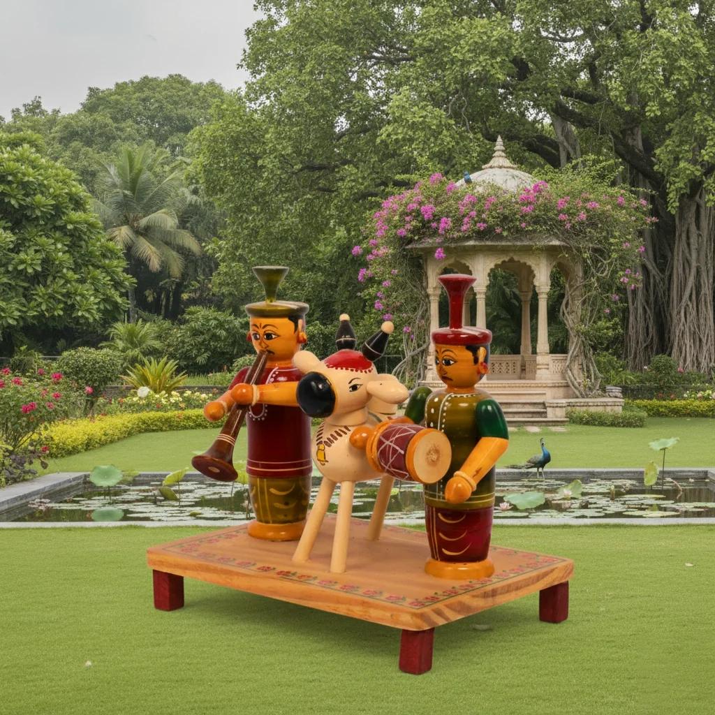 MH Decors Kondapalli Wooden Sankranthi Gangireddhu Melam Decorative Figurines for Home
