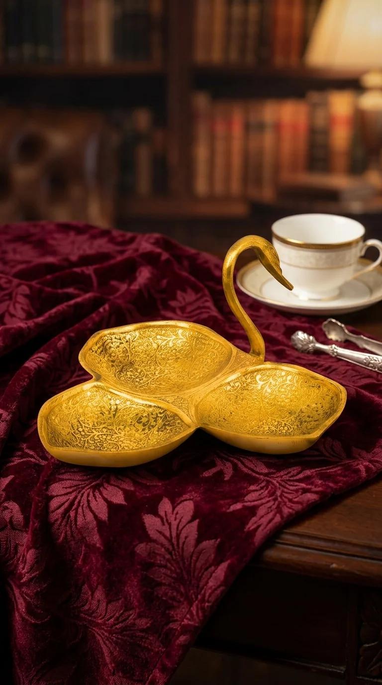 Value Gifts Brass Swan Leaf Serving Bowl for Tabletop and Special Occasion Gift