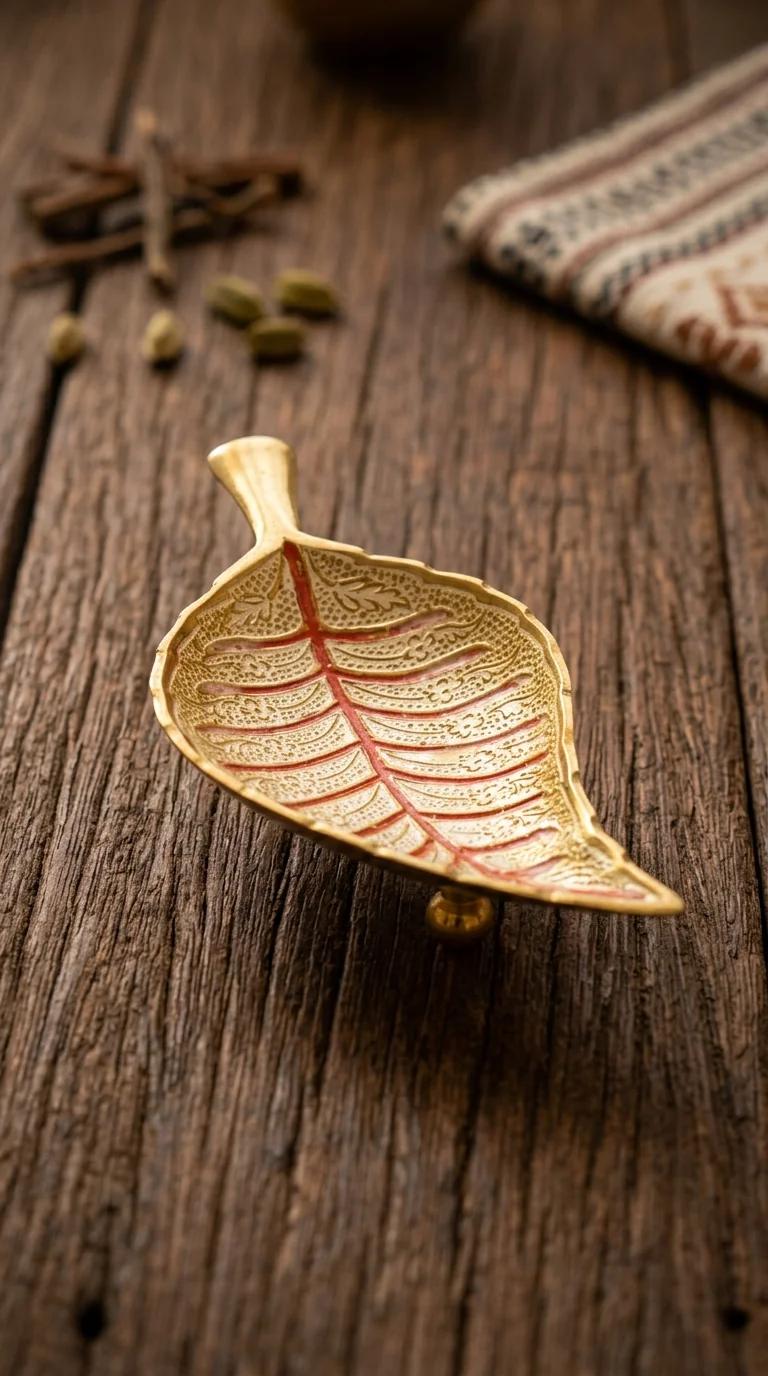 MH Decors Decorative Brass Leaf Shaped Tray for Gifting and Tabletop Display