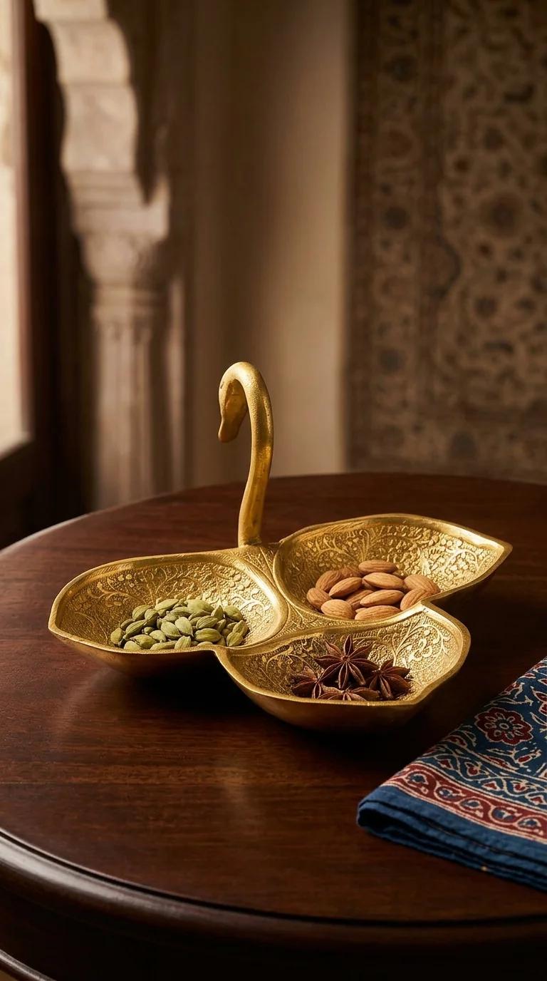 Value Gifts Brass Swan Leaf Serving Bowl for Tabletop and Special Occasion Gift