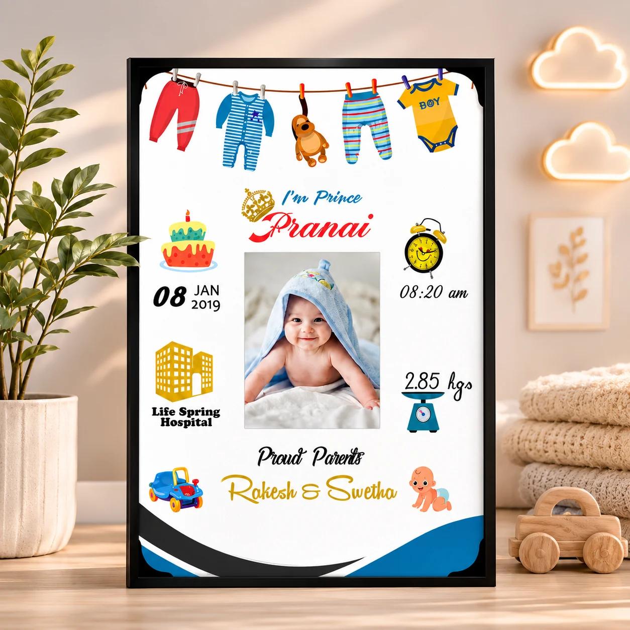 MH Decors Newborn Baby Boy Personalized Photo Frame Wall Mount Small Gift A4 8x12 Inches