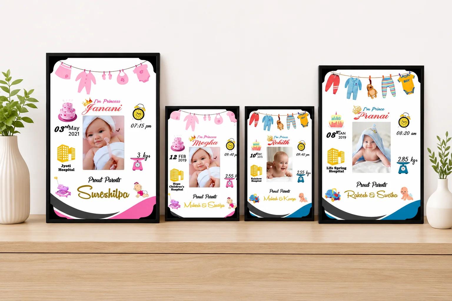 Personalized New Born Baby Photo Frame with Birth Details wall Mount(Baby Boy)Small Size