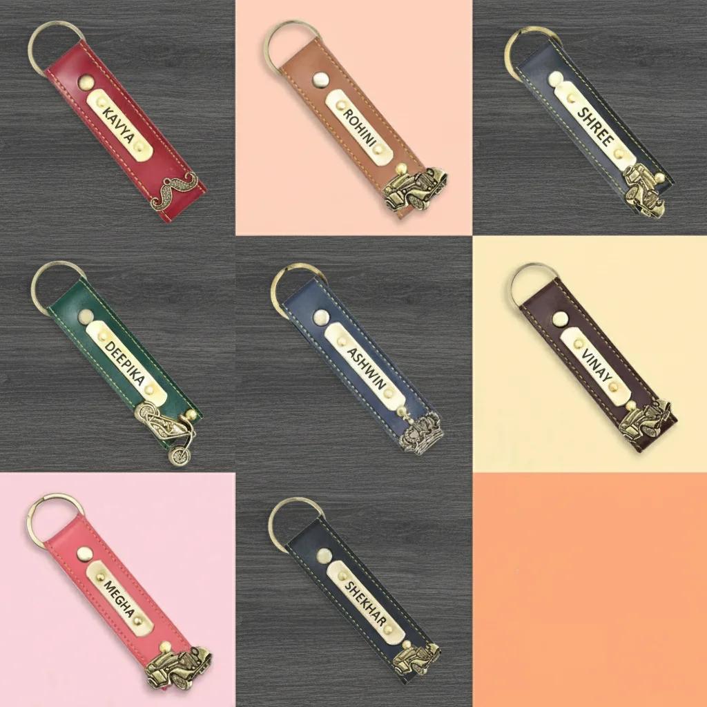 Tan Leather Keychain with Custom Name Engraving – Personalized Gift
