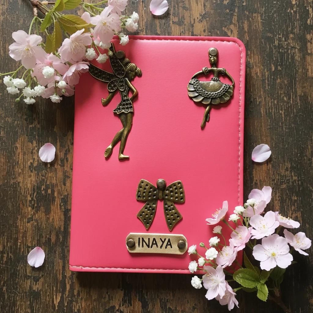 Handcrafted Travel Passport Holder with Custom Engraving & Decorative Charms