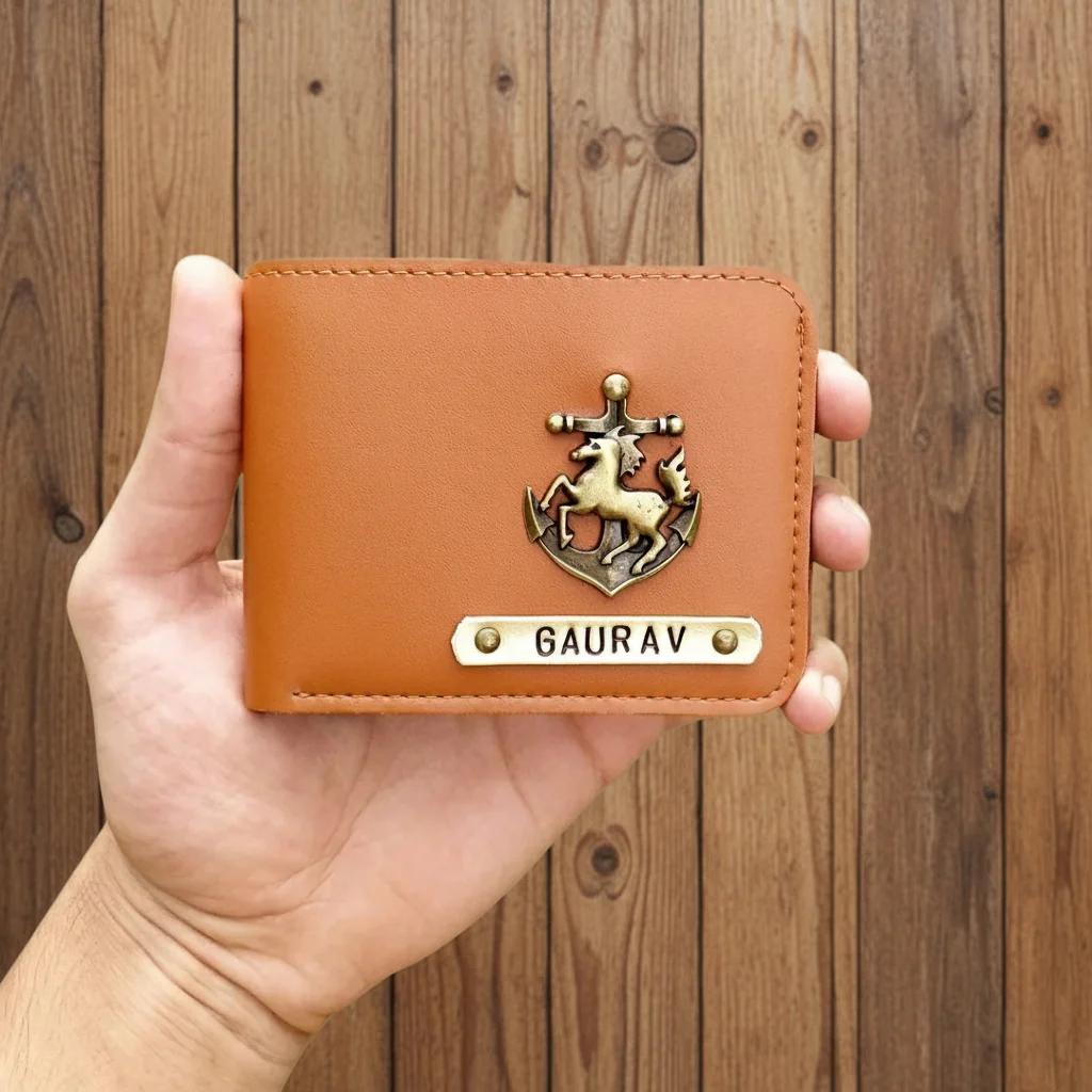 Men’s Leather Wallet with Custom Name Tag & Free Lucky Charm