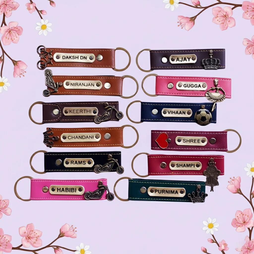 Olive Green Leather Keychain with Custom Name Engraving – Personalized Gift