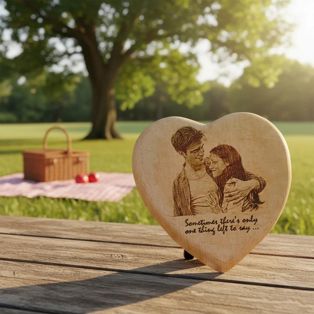 Custom Engraved Heart Wooden Photo Frame – A Meaningful Personalized Gift