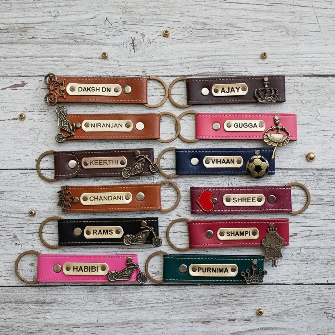 MH Decors Pink Leather Keychain – Personalized with Name