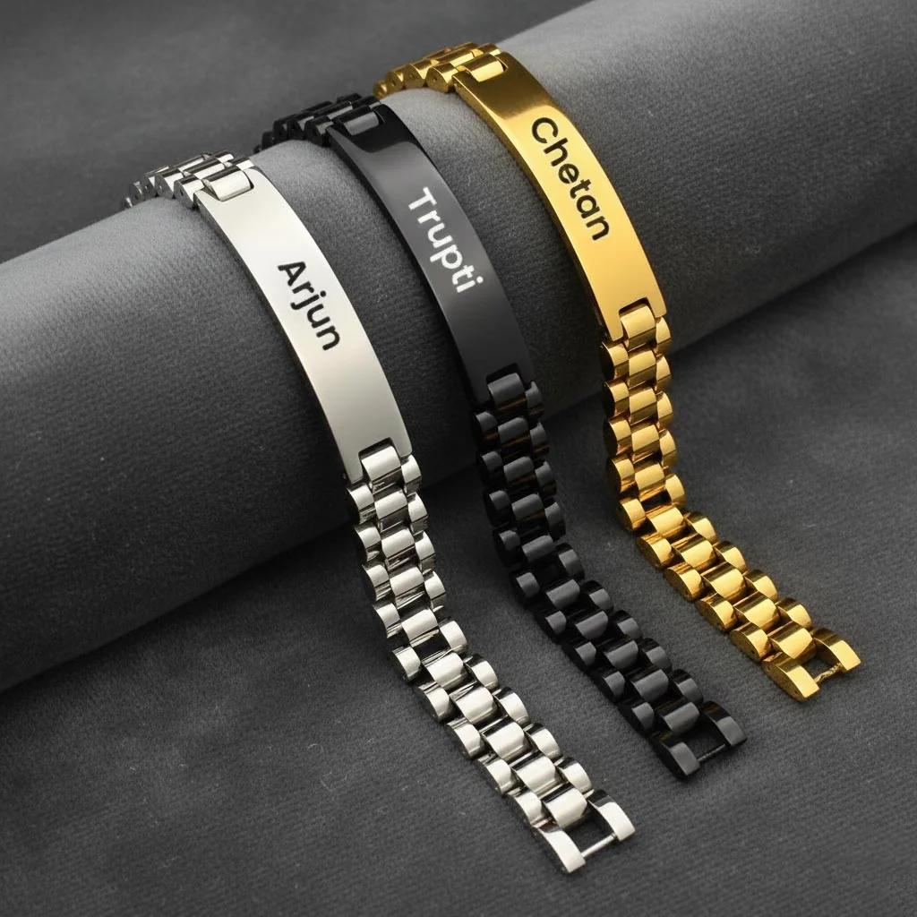 Zpics Stainless Steel Custom Engraved Bracelet for both Men & Women